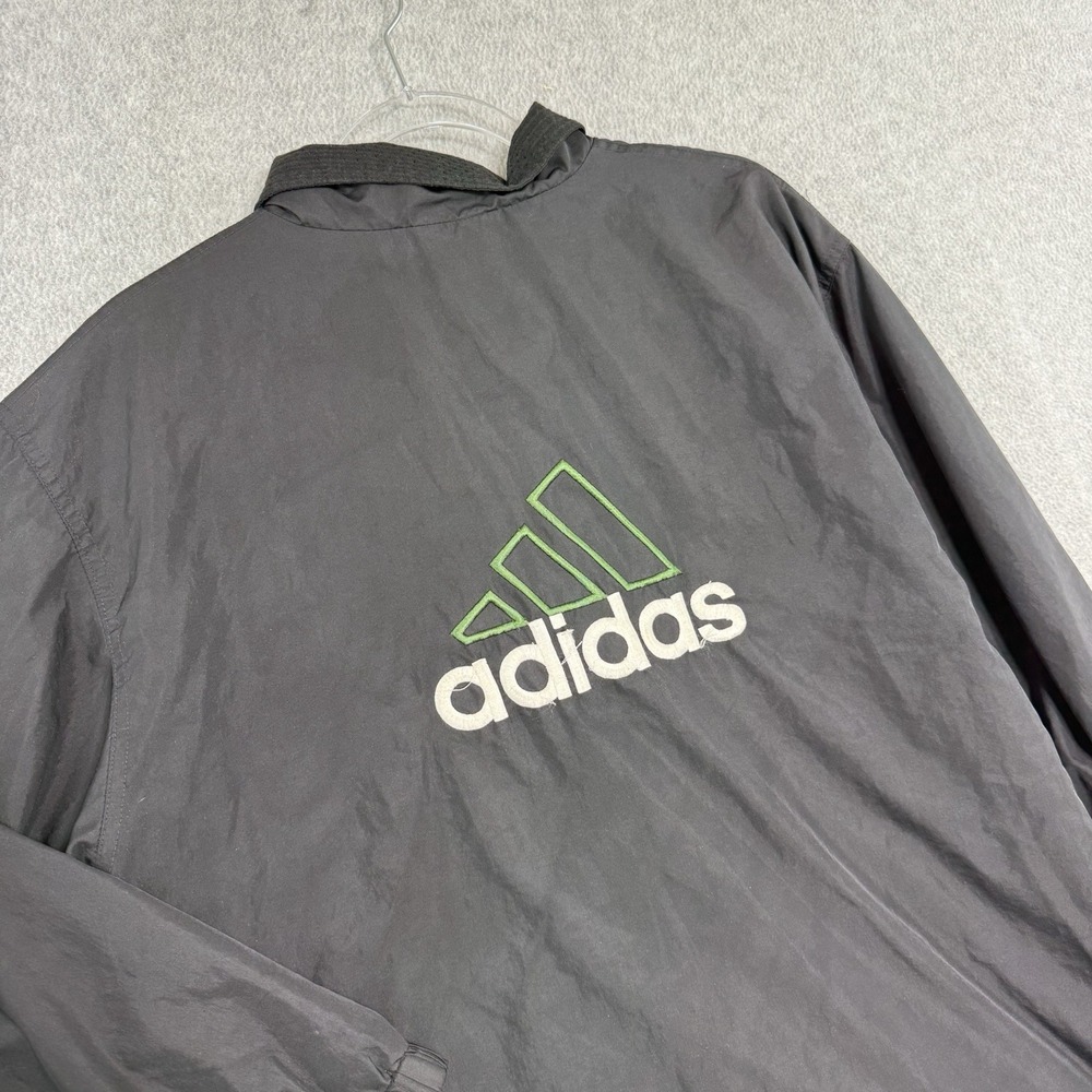 Vintage Adidas Jacket Mens M Black Green Full Zip Windbreaker 90s‎ Coat VTG